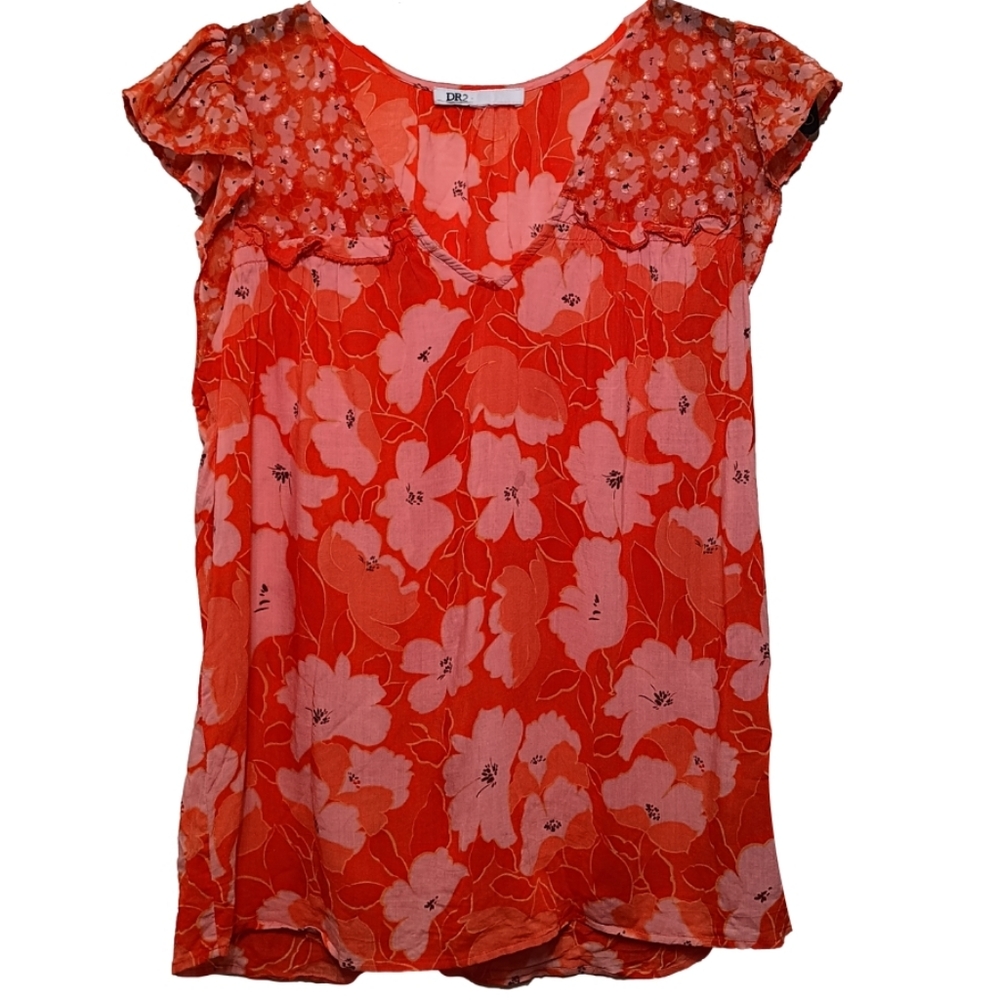 DR2 by Daniel Rainn Orange & Pink Floral Blouse